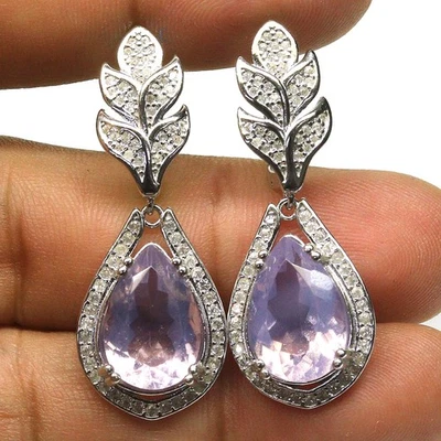 Giff For Her Plata 925 10 x 15 mm. Pendientes de cuarzo y circón lavanda Foto 1 de 4