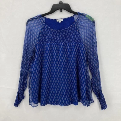 Blusa Sundance Mujer Azul Mediana Manga Larga Transparente Boho Geométrica Top Calado Foto 1 de 4