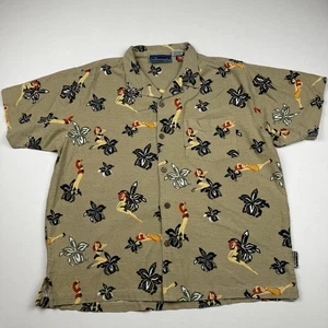 Jimmy'z Shirt Mens Large Tan Hawaiian Pin Up Floral Print Button Up Camp Casual - Picture 1 of 6