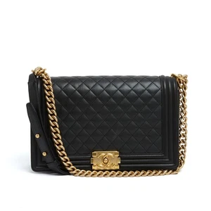 Chanel Grand Sac Boy 2015 Black Leather Golden HDW Chanel Large Boy Bag - Imagen 1 de 6