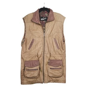 Vintage SAFARI Leather Vest Jacket LT Large Tall Distressed 90s Adventure Nature - Picture 1 of 17