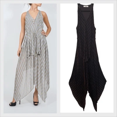 Robert Rodriguez Burgundy Striped Velvet Burnout Asymmetric Hem Maxi Dress Sz 10 - Image 1 of 4