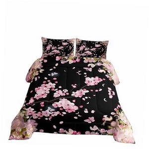 Cherry Blossoms Bedding Comforter Set,Japanese Style Duvet Queen Multi 28 - Picture 1 of 7