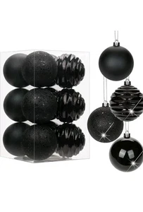 3.15" Christmas Ball Ornaments Black 12 Pcs 3.15"/12pcs Classic-black - Picture 1 of 4