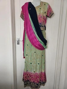 Bestickt & Perlen indisches Lengha/Lehenga Kleid Set-Größe M/L UK 12/14 - Bild 1 von 9