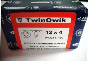 100 x 12 x 4 " Hardened Zinc CSK pozi wood screws - Picture 1 of 1