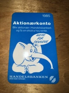 Vintage 1985 SWEDEN POCKET Calendar CHART HANDELSBANKEN Elephant Mascot - Picture 1 of 4