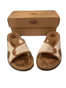 Uggs Australia Kalama Brown Cream Sheepskin Slides Womens 7 Shoes Sandals - Picture 1 of 8