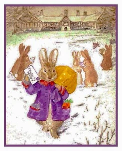 Peter Rabbit Delivers Xmas Cards by Beatrix Potter Counted Cross Stitch Pattern - Picture 1 of 10