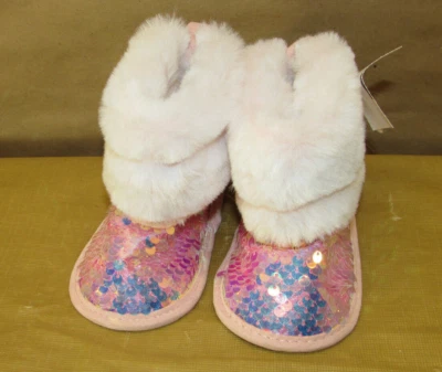 STEPPING STONES FIRST STEPS Pink Faux Fur Bow Baby BOOTS - Image 1 of 4