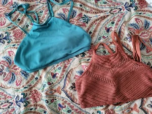 Womens 2 pc Swimsuit Size L D/DD Flawless High Neck Yoke Halter Top Bikini Lot - Picture 1 of 4