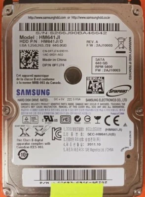 ⭐️⭐️⭐️⭐️⭐️ HDD Hard Drive SATA Laptop 2.5" Samsung HM641JI/D 640GB FW: 2AJ10003 - Image 1 of 2