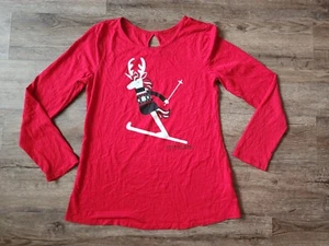 Justice For Girls Shirt Size 14/16 red glitter unicorn holiday ski Christmas - Picture 1 of 5