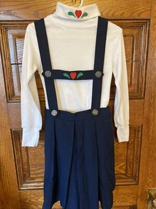 FLORENCE EISEMAN 2-Piece Heart Navy Blue Suspender SKIRT & TOP SET, Sz 6, EUC - Picture 1 of 11