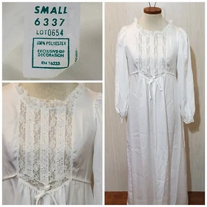 Vtg Pinehurst Lingerie White Lace Ribbon Full Length Nightgown Sz S Cottage Core - Picture 1 of 12