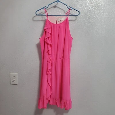 Vestido Amanda Uprichard Mujer M Rosa 100% Seda Flor Mini Sin Mangas Volantes Foto 1 de 4