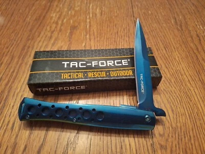 TAC-FORCE Titanium Blue STILETTO Assisted Folding POCKET Knife New! TF-884BL - Image 1 of 4