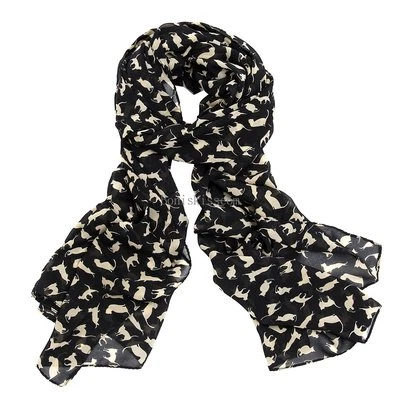 Damas Niñas Mantón Gato Patrón Animal Estampado Ligero Envolvente Bufanda Dije Moda Foto 1 de 4