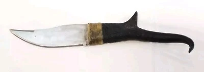 Vintage 14" Fixed Blade Knife 6" Stainless Blade Prong-Horn Handle Strong Heavy- - Image 1 of 4