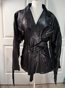 Vintage Miropa coole Leder Fransen/Reißverschluss Biker Damen Motorrad Jacke Gr. Medium - Bild 1 von 12