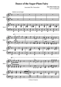 Easy Tchaikovsky Dance of the Sugar Plum Fairy. Piano duet music sheets in PDF - Picture 1 of 1