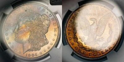 1904-O $1 Morgan Dollar - VAM-22A2 - Rainbow Toning - NGC MS 64 - VIDEO - B2105 - Image 1 of 4