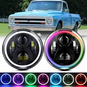 Round 7 inch RGB Halo LED Headlights DRL Light for Chevy C10 C20 Nova Pickup - Picture 1 of 10