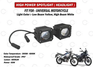 Fit For Universal Motorcycle "High Power Spotlight LED White Yellow" - Picture 1 of 6
