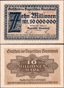 10 Million Mark 1923 - Series: 857719 - Germany / Munich-Bavaria - UNC - #F17 - Picture 1 of 4