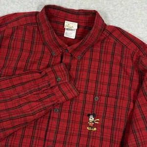 Disney Store Shirt Mens XXL Red Plaid Mickey Scarf Embroidered Button Christmas - Imagen 1 de 15