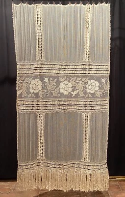 Antica Tenda Tendone Filet A Mano Perfetto Stato  Cm240x140 Bicolore - Immagine 1 di 4