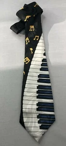 Renaissance handmade men's black necktie w/piano keys & notes 3.5 in x 60 in - Picture 1 of 4
