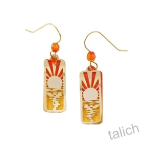 Adajio Earrings Orange Yellow Ombre Rectangle Shiny Gold Plated Sunset Overlay - Picture 1 of 5