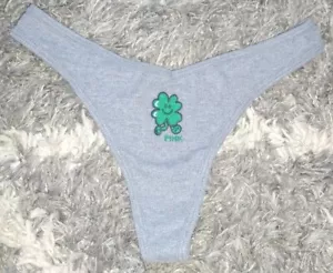 VS pink cotton ribbed thong Panty NEW SIZE small embroidered shamrock logo - Picture 1 of 2