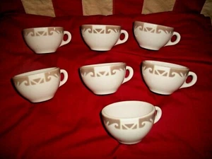 Set of 7 VTG Syracuse China RESTAURANT WARE Coffee/Tea Cups~w/Brown Edging~NICE - Picture 1 of 4