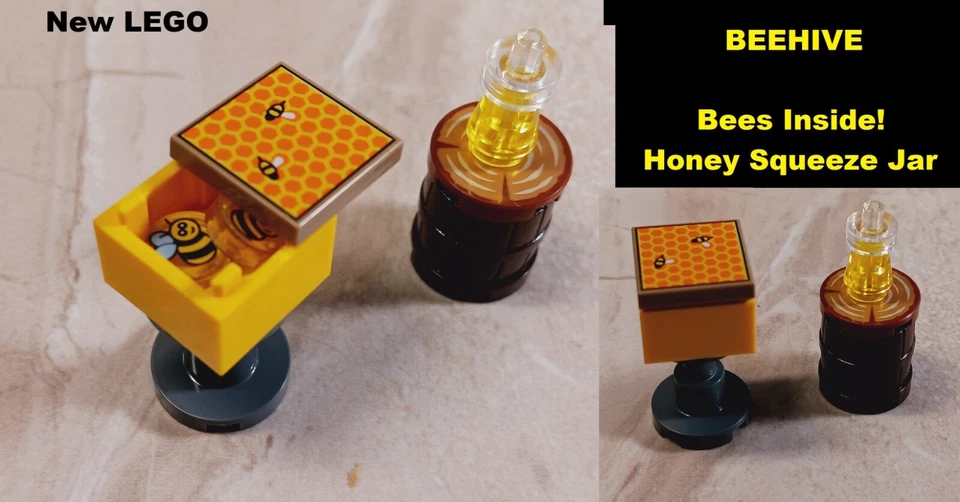 New LEGO Beehive Honey Jar BEES Printed Hive Box Hunny Gift Barrel Table Set - Image 1 of 1