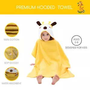 Premium Toddler Hooded Beach Towel for Boys Girls, Animal Bath and Beach Poncho - Picture 1 of 8