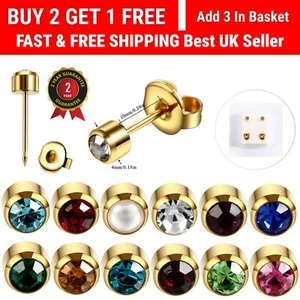 Ear Piercing Crystal Gem Surgical Stainless Steel Stud Earrings Sterile 1 Pairs - Picture 1 of 8