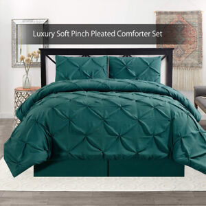 Teal Oxford Double Needle Luxury Soft Decorative Pinch Pleat Comforter Set