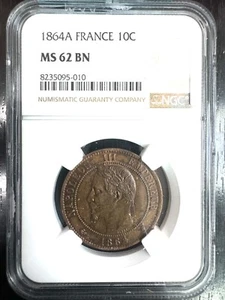 Frankreich Napoleon III 1852-1870 - 10 Cent 1864 IN Paris - NGC Ms 62 Bn - Picture 1 of 4