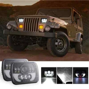 2pcs Jeep Wrangler 1987-2005 7X6" H6014/H6052/H6054 Chrome Led Headlight Square - Picture 1 of 12