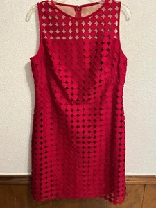 Vestido Lauren Ralph Lauren Talla 12 Rojo Encaje Abierto Vacaciones Noche - Imagen 1 de 3