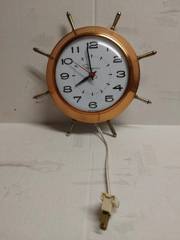 Vintage Ingraham Copper Ship's Steering Wheel Wall Clock Cover