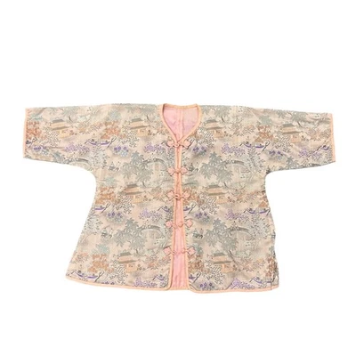 Chinese Vintage Toddler Girls Pink Brocade Frog Fastener Kimono Jacket - Image 1 of 4