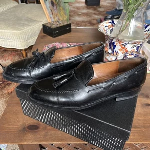FRATELLI ROSSETTI BLACK LEATHER TASSELS SLIP ON SHOE USED SIZE UK 8.5 BOX - Picture 1 of 15