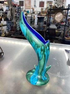 VINTAGE POTTERY ABSTRACT MID CENTURY MODERN CERAMIC VASE MCM Blues - Picture 1 of 14