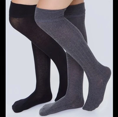 Forever 21 2 Pares Calcetines Sobre la Rodilla Negro Gris Gótico Punk Escuela Niña Muslos Altos Foto 1 de 4