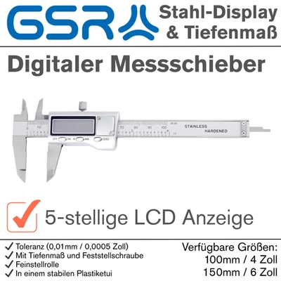 GSR Digitaler Messschieber Schieblehre Messlehre 100mm oder 150mm Stahldisplay - Bild 1 von 3