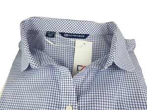 Cutter & Buck V-Neck Placket Shirt Mens Blue Plaid Button-Up Shirt 4XL New Tag - Picture 1 of 10