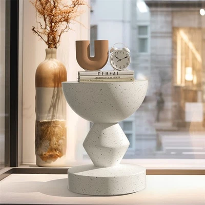 Mesa auxiliar moderna blanca mesa de centro mesa auxiliar con forma de tambor taburete de jardín de hormigón Foto 1 de 4